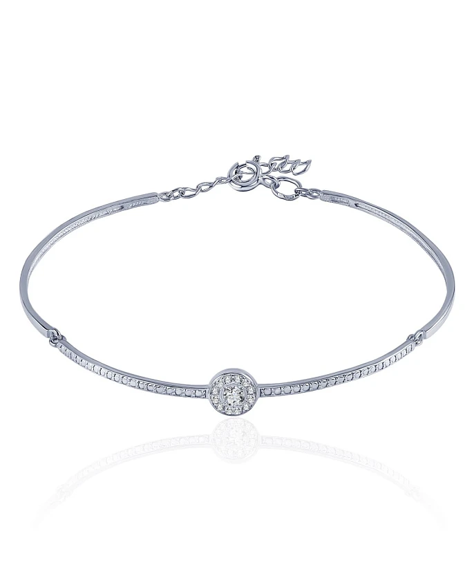 Серебряный жесткий браслет с дорожкой из фианитов MIESTILO