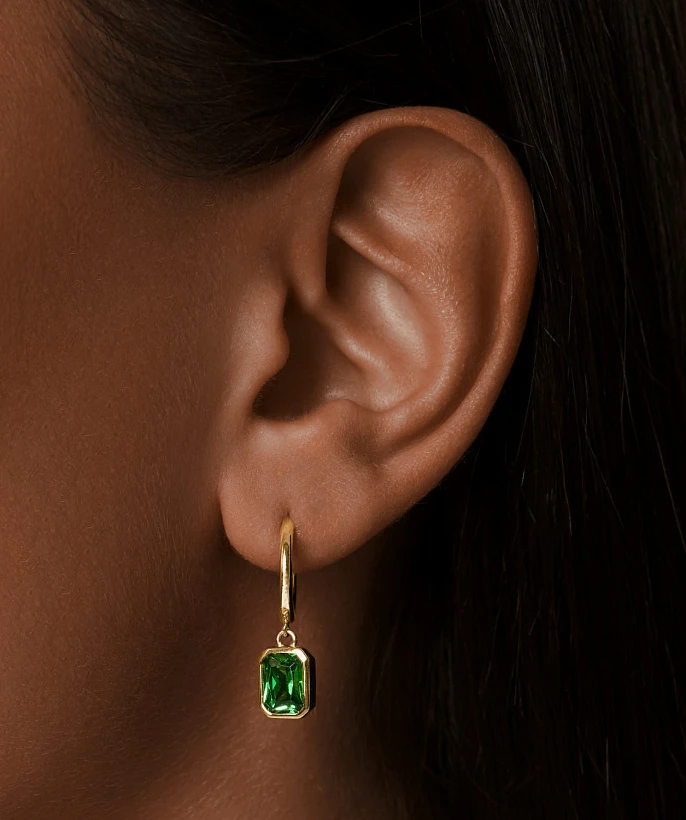 Серебряные серьги Elizabeth с фианитом в покрытии желтое золото